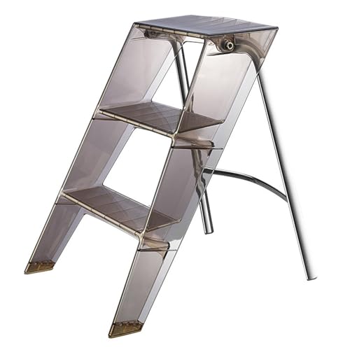 Taburete bajo de plástico acrílico para el hogar, escalera plegable transparente de 3 escalones, para hogar, biblioteca, cocina, oficina, apartamento, café, organizador de armario ligero, taburete de