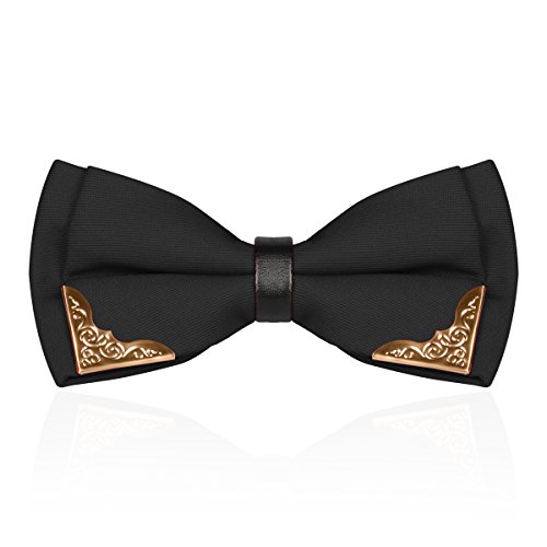 Autiga Nœud papillon en métal pour homme - Coins de mariage - Mariage - Confirmation - Costume de smoking - Nœud papillon en coton - Rétro relié - Noir - Taille Unique Cover