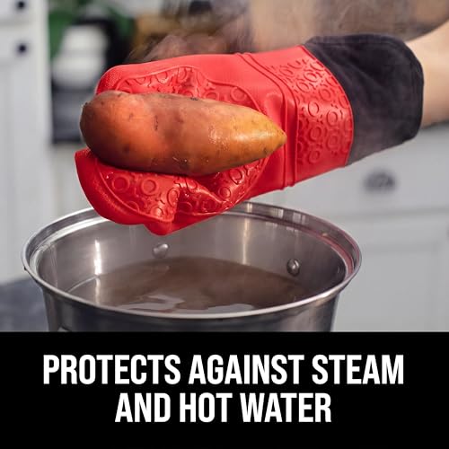 Image of BPA-Free Soft Silicone Oven Mitts - Ultra Heat Resistant Oven Mitts with Thick Cotton Liner - Extra Long Slip Resistant Pot Holders, Flexible Oven Gloves