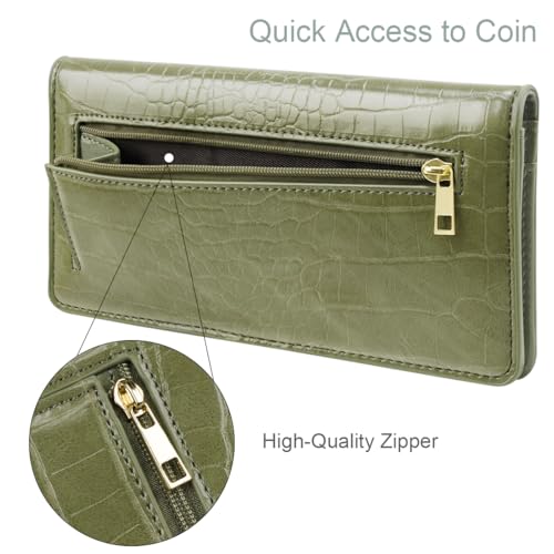 Image of Wallet Women Bifold Faux Crocodile Leather Slim Thin Long Wallets
