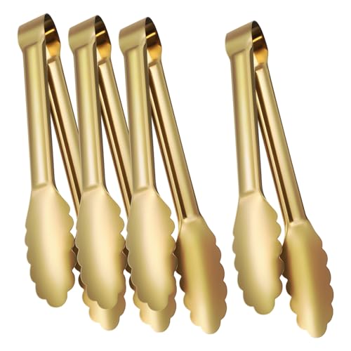 MUCKLILY 4Pcs Stainless Steel Serving Tongs Barbecue Salad and Party Utensils Non Slip Grip for Precise Food Handling Elegant Kitchen Tool