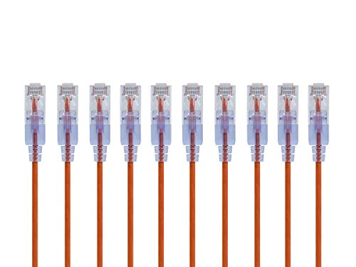Image of Monoprice Cat6A 6in Orange 10-Pk Patch Cable UTP 30AWG 10G Pure Bare Copper Snagless RJ45 SlimRun Series Ethernet Cable