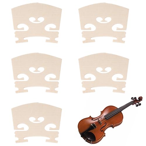 5 PCS Violin Bridge 4/4 Full Size, Finer Grade Solid Maple Violin Bridge Pre-Cut Semi Fitted Bridges Sharper Sound Volume Violins Parts for Fit Most 4/4 Violins