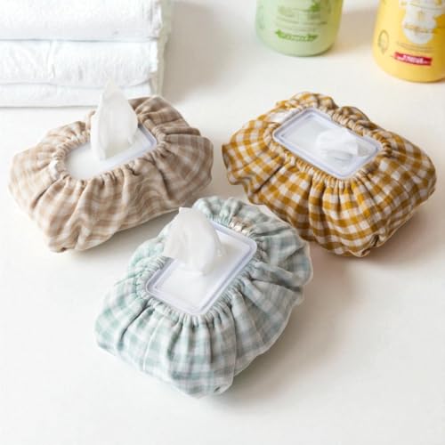 Image of Baby Wipes Cover – Universal Size, One Size Fits All Wipes Packages | Muslin Cotton Tissue Cover for Nursery, Diaper Bag & Changing Table, Station | Gingham & Neutral Patterns (3-Gingham Mint)