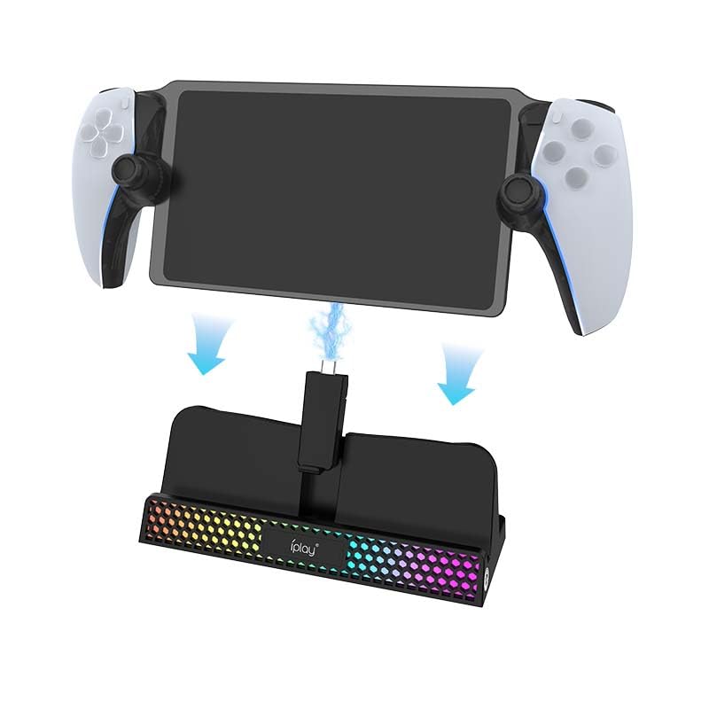 Generico Dock di ricarica per PlayStation Portal Console, stazione di ricarica portatile con luce RGB Supporto base di ricarica Accessori per PlayStation 5 Portal Console (Bianco)