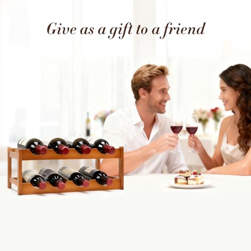 KISENG Bamboo Wine Rack, Sturdy and Durable Wine Storage Cabinet Shelf, Wine Racks Countertop for Pantry,Kitchen，2 Layers 8bottles Wine Racks countertop - Thumbnail 7