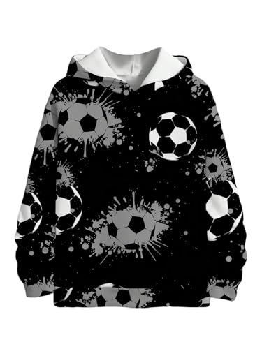 SweatyRocks Boys Casual Fleece Hooded Sweatshirts Long Sleeve Soccer Graphic Pullover Hoodies Black 12Y