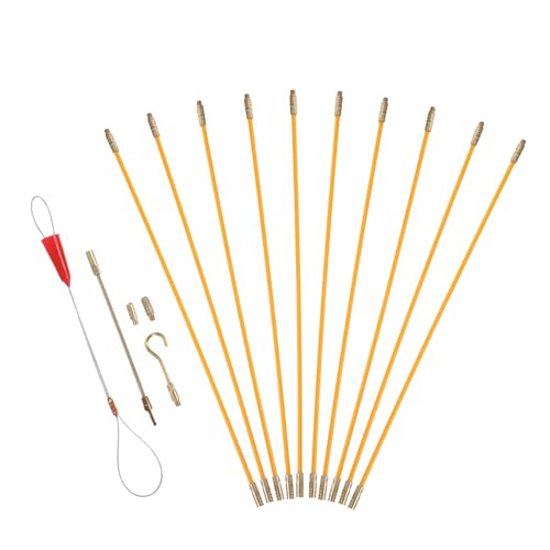 MUCKLILY Kit de Pasacables de Fibra de Vidrio 33 CM 10 Piezas Extractor Magnético y Accesorios para Instalaciones Eléctricas en Paredes Herramienta para Tirar Cables en Obras y Hogar