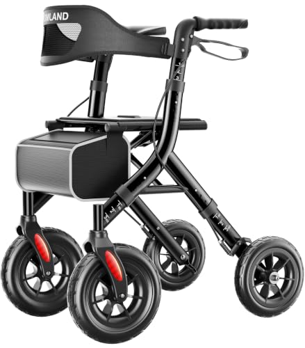 Image of HOMLAND All-Terrain Rollator Walker with Seat for Seniors, Aluminum Frame