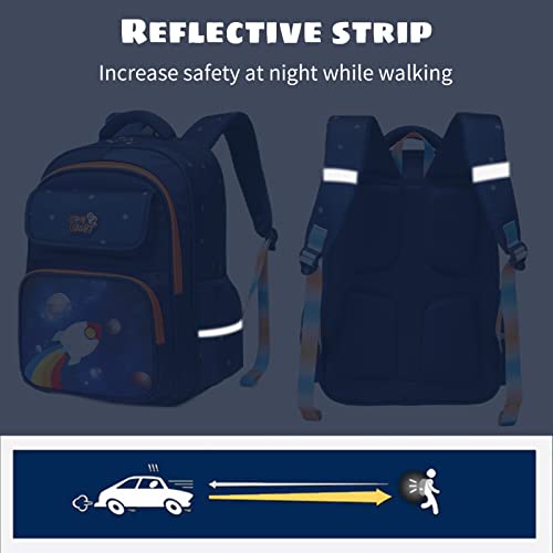 Tanou Kids Backpacks For Boys, 16'' Elementary School Backpack, Breathable Bookbags With Reflective Strip For Boy 4-9 Years, Rocket #TOP1