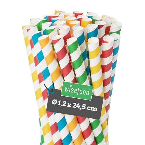 Wisefood Strohhalme Papier [25 cm Ø 12] Party Deko [bunt] alternative Strohhalme Plastik-frei als Milkshake Set für Geburtstag Hochzeit DIY [60 Stk] für Cocktail Cola Energy Drink Bubble Tea