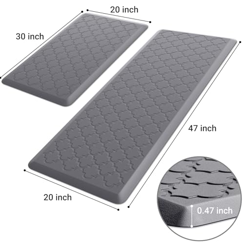 Image of Kitchen Mat [2 PCS] Cushioned Anti-Fatigue Floor Mat Waterproof Non-Skid Kitchen Mats and Rugs Ergonomic Comfort Foam Kitchen Rugs Standing Mat for Floor Office Sink (Grey,20 inchx30 inch+20 inchx47 inch)