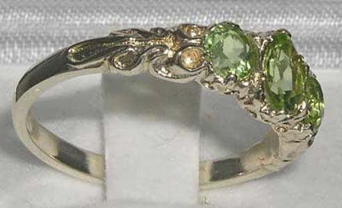 925 Sterling Silver Real Genuine Peridot Womens Trilogy Ring - Size 11 #TOP3
