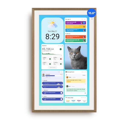 Apolosign 15.6-inch Digital Family Calendar, No Subscription Fee, Smart Wall Planner with Calendar Sync, Chore Chart & Touchscreen Display for Busy Families, Dual Mode, with Stand (Teak)