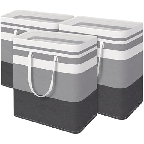 BlissTotes 3-Pack Laundry Basket, Freestanding＆Waterproof Laundry Hamper, Collapsible Tall Clothes Hamper with Easy Carry Handles for Clothes, Towels in the Family and Dorm,Gradient Grey,125L Cover