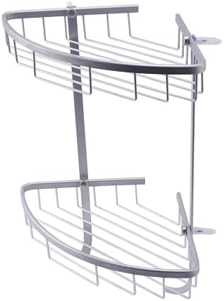 Bohaner Bathroom Corner Shelf - Aluminum Shower Caddy Storage Basket with Hooks, Bath Shower Tray - Shower Organizer Storage 2 TIER