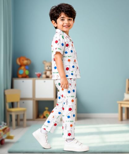 Image of 3BROS Unisex Pure Cotton Short Sleeve Kids Night Dress for Boys & Girls Nightwear /Sleepsuit /Sleepwear /Loungewear Night Suit for Boys and Girls Top and Pyjama Combo Set