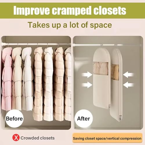 Large Space Saving Hanging Garment Bag with Self Compression Zipper, 2025 Closet Organizers Heavy Duty Garment Bag Winter Coat Storage, Dust Cover Clothes Bags for Down Coat (Gray, XL)4