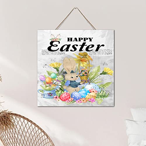 Plaque murale décorative en bois rustique premium Happy Easter Bunny 30cm