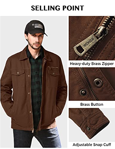 Wenven Men's Sportswear Cotton Military Lapel Jacket (Coffee,L) #TOP4