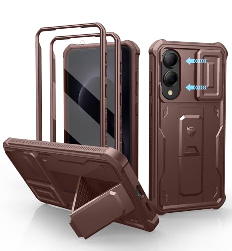 Image of Dexnor for Samsung Galaxy S25 Edge Case with Upgraded Slide Camera Cover & 2 Front Frames & Built-in Screen Protector & Kickstand, Heavy-Duty Rugged Case Full-Body Bumper Protective Cover,Maroon Red