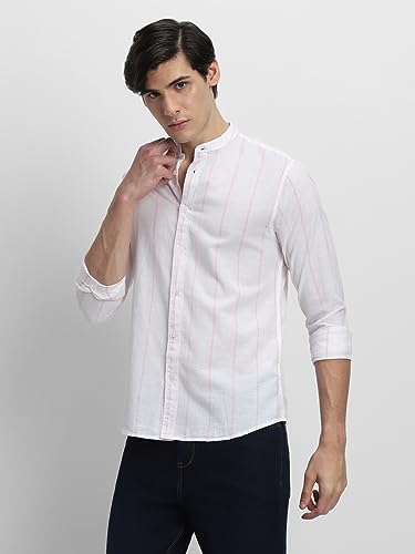 Image of Dennis Lingo Men's Cotton Striped Slim Fit Shirt