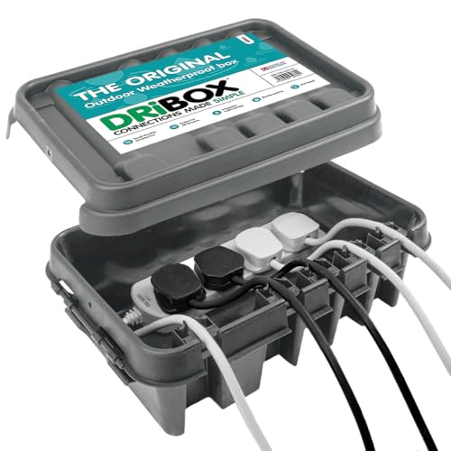 DRiBOX - Scatola di connessione elettrica da esterno resistente alle intemperie IP55, per luci di Natale, timer, cavi di prolunga, bobine e trasformatori (Grigio, Medio)