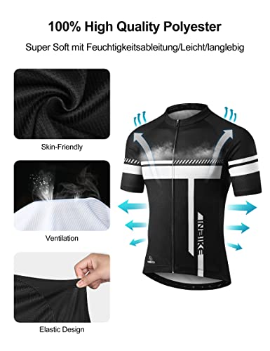 Foto von INBIKE Fahrradtrikot Herren Kurzarm Damen Fahrradbekleidung Männer Set Kurz Fahrrad Trikot und Brace Radlerhose mit Sitzpolster(Weiß, L)