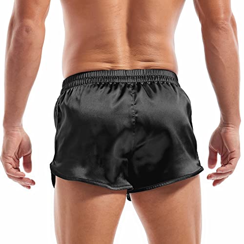 AMY COULEE Mens Satin Shorts Silk Boxers Sexy Split Side Lounge Shorts 3 Inch Pajama bottoms2