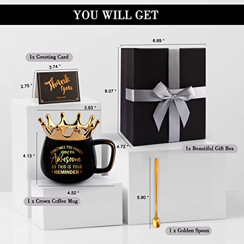 Thank You Gifts For Women, Boss Lady Gifts For Her -Funny Retirement Gifts Crown Coffee Mugs With Gift Card, Birthday Graduation Inspirational Gifts For Mom Sister Friend Coworker Teacher(Black) #TOP1