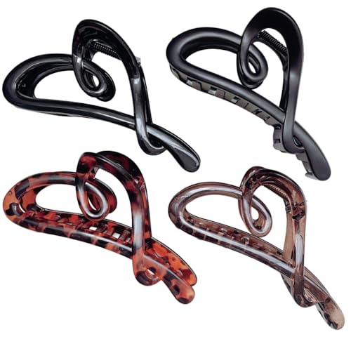 4PCS Large Heart-Shaped Plastic Hair Claw Clips 4.5 Inch Multi-Color Set
