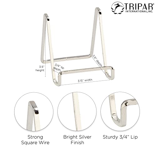 Tripar 3-Inch Metal Silver Plated Square Kitchen Book Holder/Stand, Wire Mini Easel, Small Photo Stands For Table, Display For Picture Frames, Plaques & Plates #TOP2