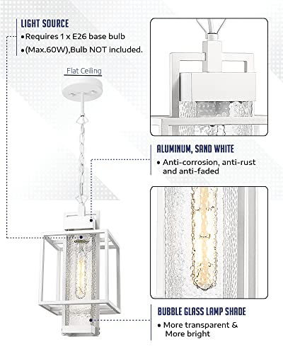 Osimir White Outdoor Pendant Light, Waterproof Aluminum Outdoor Hanging Light Fixture, 14" Gazebo Chandelier For House In Sand White Finish With Bubble Glass, Os-3001 #TOP6