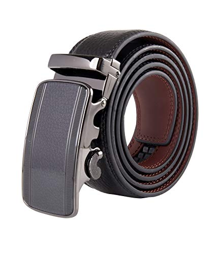 Sportoli Men’s Genuine Leather Belt Gift Metal Automatic Slide Ratchet Buckle - Black #2 (Plus Size - Up to size 56)