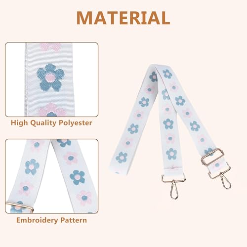 Image of Purse Strap, Adjustable Embroidery Flower 2 Inch Wide Purse Straps Replacement Crossbody for Women