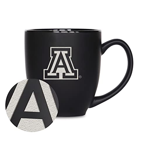 Rico Industries NCAA Arizona Wildcats Main 15oz Laser Engraved Matte Black Ceramic Bistro Mug - for Hot or Cold Drinks