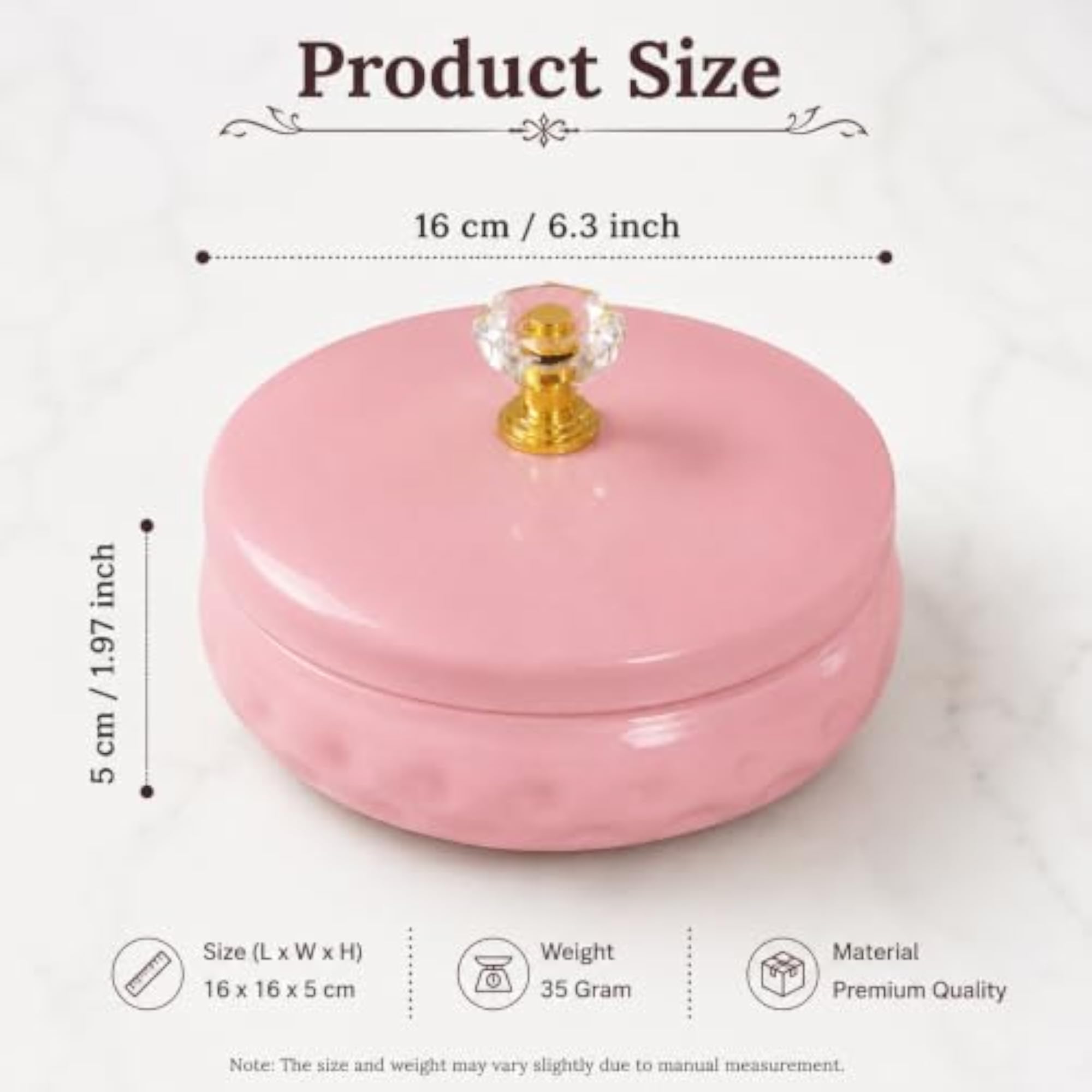 Pink Decorative Metal Jar with Crystal Knob Lid, 4 Inch