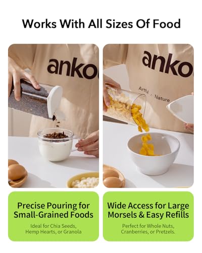 Image of Ankou Rotating Food Storage Containers Set of 6, 23oz (690ml) Clear PET Jars with Dual Pour Lids, 360 Lazy Susan Pantry Organizer for Snacks, Cereal, Nuts, Oats & Dry Foods, Kitchen Grain Dispenser