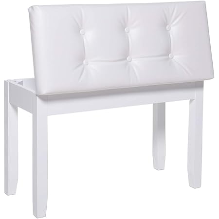 IWELL 28" L Double White Piano Bench with Storage Compartment & Padded Cushion, Rubberwood Keyboard Bench, Vanity Stool, Capacity 396LBS, Keyboard Seat, Easy Assembly