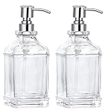 2-Pack 18 OZ Soap Dispenser, Thick Clear Glass with 304 Silver Stainless Steel Pump, Refillable Rust