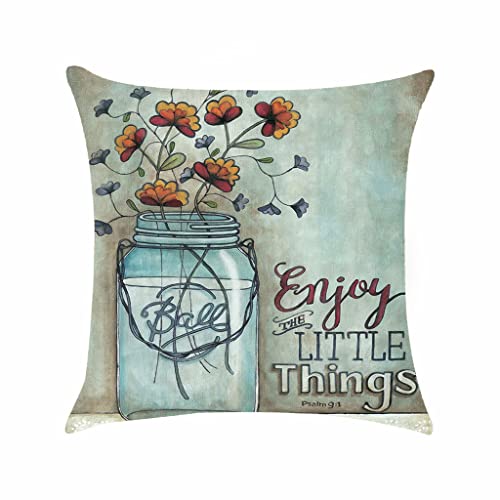 Spring Summer Floral Throw Pillow Covers 18X18 Burlap Spring Decoration Sunflower Farmhouse Pillow Case For Outdoor Sofa Couch Living Room Bedroom Mason Jar Decoration, 4 Pack #TOP6
