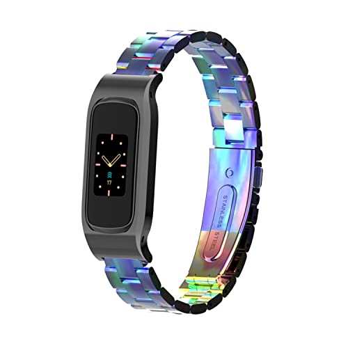 Gheper Metal Watchband Compatible With Fitbit Luxe/Luxe Se Stainless Steel Protective Bezel Frame Case Design Wrist Strap Bracelet Replacement For Luxe/Luxe Se Smartwatch Accessory(Rainbow) #TOP23