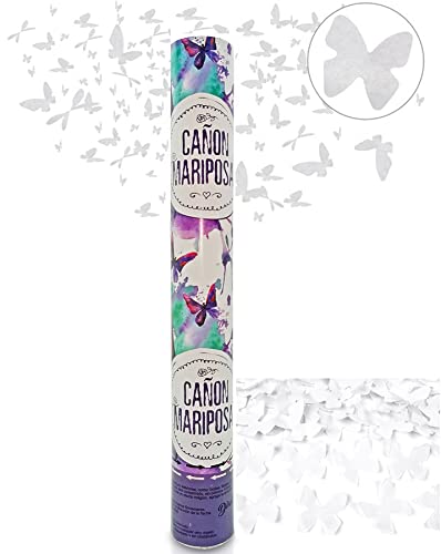 Cañón Lanza Mariposas Blancas de Papel Ideal para Bodas y Celebraciones - Cañones Confeti Mariposas de papel Pétalos Confetis Biodegradables