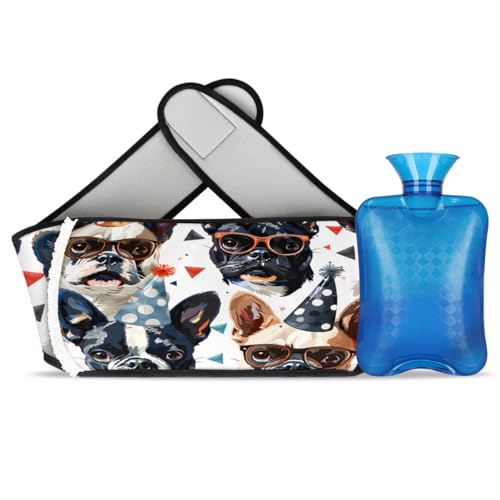 Hot Water Bag with Waist Cover Hat Dogs Warm Hot Water Bottle Belt Plush Double Hand Insert Wearable Water Bag Detachable Hot Bottle Pouch for Neck Shoulder Pain Relief