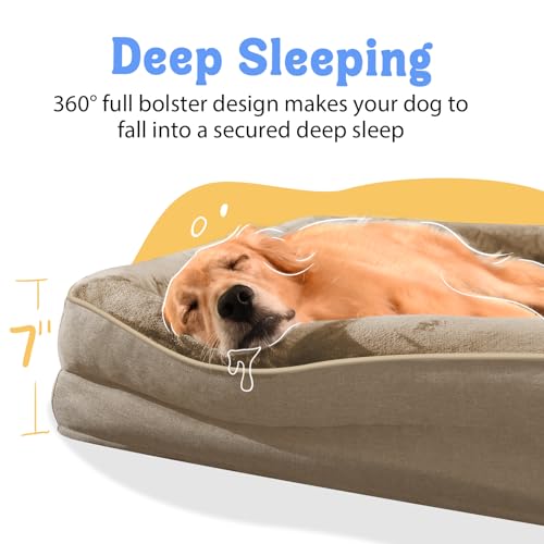 Image of Chez Paw Orthopedic Waterproof Dog Bed for Medium and Large Dogs | Egg Crate Foam, 4-Sided Bolster Support, Waterproof Liner, Non-Slip Bottom, Removable Bolster Cover, 36 x 27 Inch