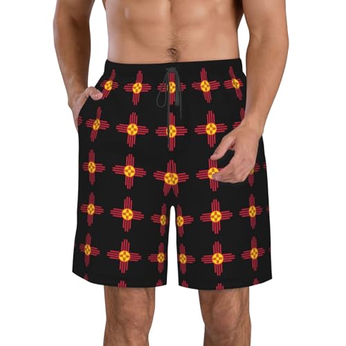 Sun Zia Pueblo New Mexico Sun Men's Swim Trunks Quick Dry Swimwear Beach Shorts with Mesh Lining and Pockets