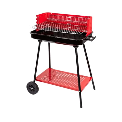 Barbecue a Carbonella Portatile, Metallo Rosso e Nero, 69 x 45 x 84 cm