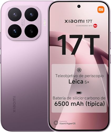 XIAOMI 17T Smartphone 12+256GB Eye-Care Display de 6.59' a 120Hz Batería de Carbono de Silicio con 6500mAh (Typ), Leica Teleobjetivo 5x, HyperCharge 67W, Morado