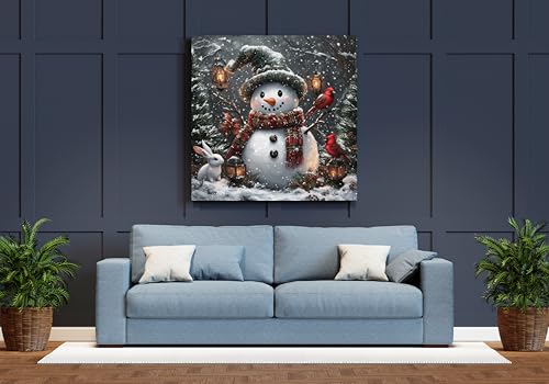 Image of Moohue Needlepoint Kits 14ct Counted Cross Stitch Kits for Adults Printed Stamped Cross Stitch Patterns Kits Snowman Birds Rabbits Cross Stitch Supplies (Snowman Birds Rabbits)