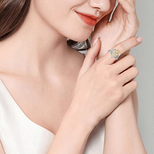 10K/14K/18K Gold Personalized Sunflower Rings with 1-5 Birthstone Customized Engraved Name Sunflower Birthstone Ring for Birthday, Anniversary, Thanksgiving, Graduation Gemstone Jewelry Gift for Mom, Friend, Family, Wife3